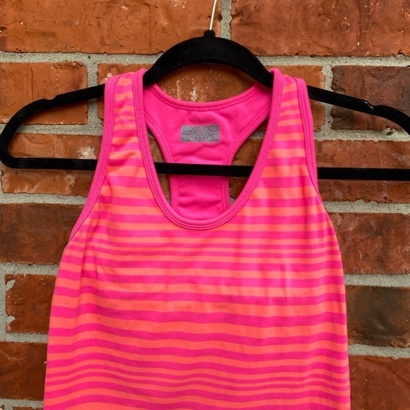 Athleta Womens XS Neon Pink Stripe Built In Shelf Bra Racerback Active Tank Top - Picture 2 of 8